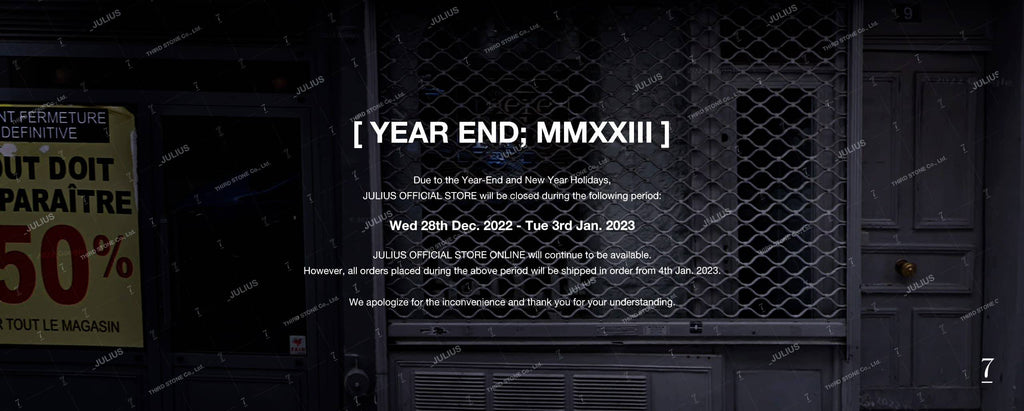 YEAR END; MMXXIII JULIUS OFFICIAL STORE