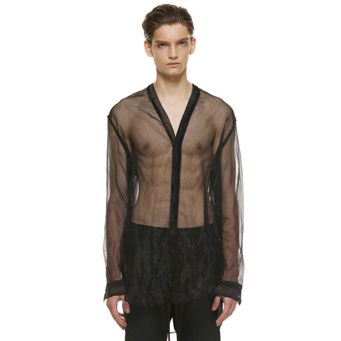 JULIUS 937SHM8 Black / Slit Neck Shirt