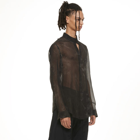 JULIUS 937SHM11 Black / Stand Collar Shirt