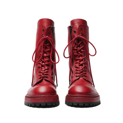 JULIUS 957FWM2 Red / Side Zip Race Up Boots