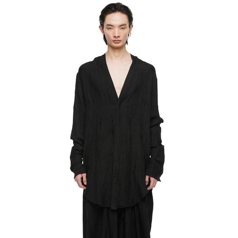 JULIUS 957SHM4 Black / Slit Neck Shirt