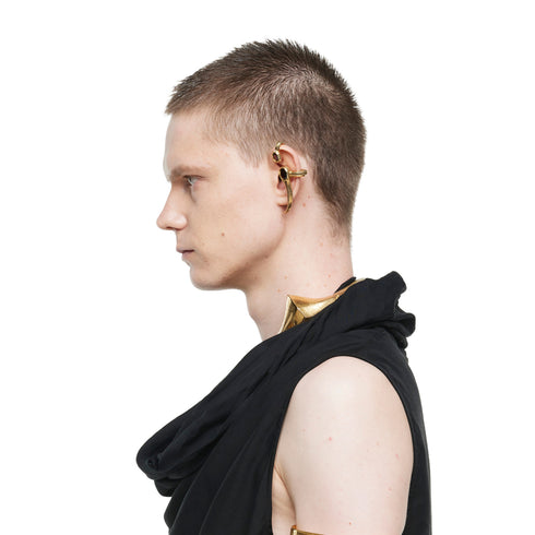 JULIUS 077ACU36 CRACKED GOLD / Horn Ear Cuffs Left