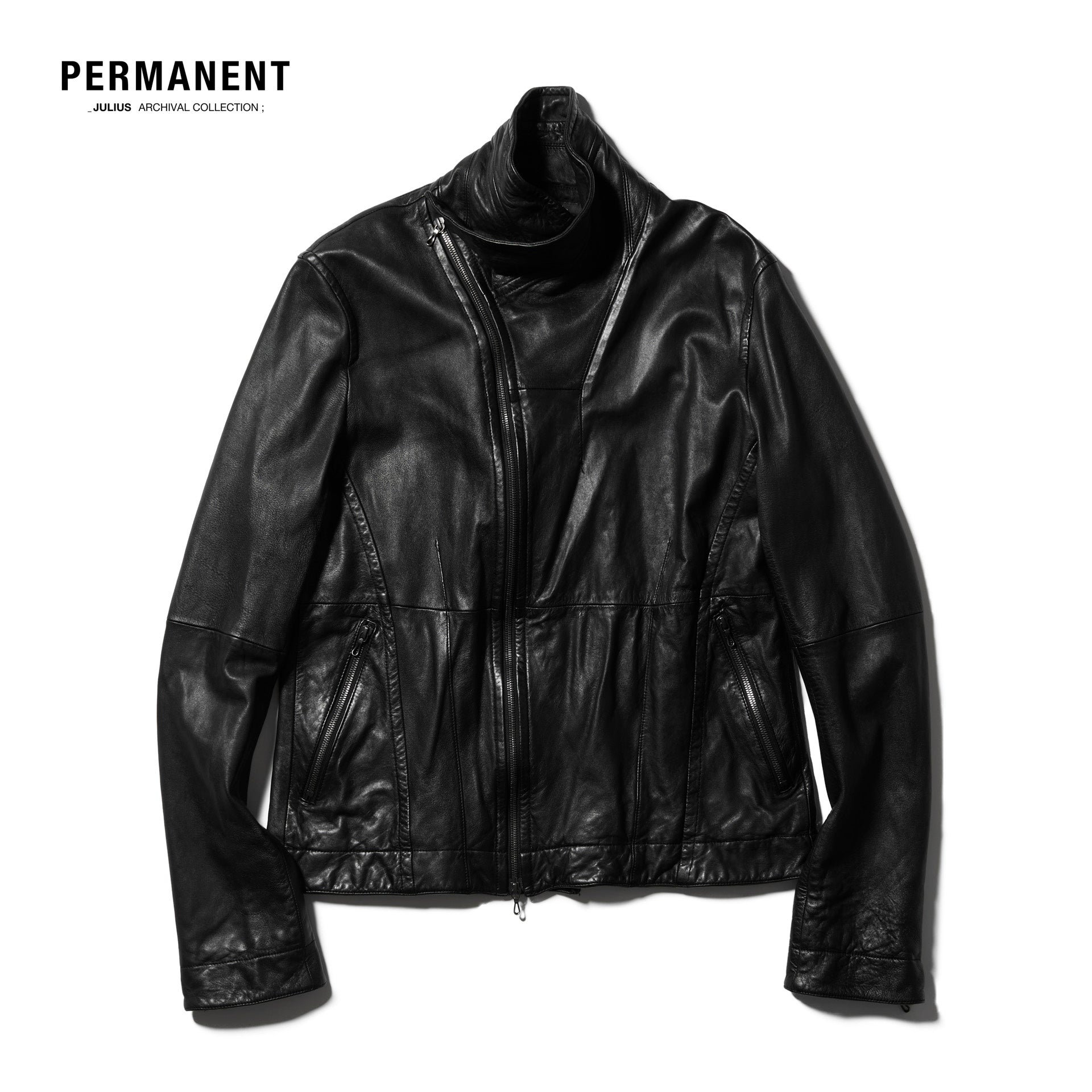 Leather Cowl Neck Riders Jacket - Black - JULIUS OFFICIAL STORE