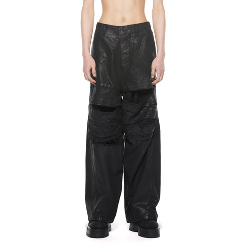 JULIUS 927PAM8-C Black / Coated Destroy Baggy Pants