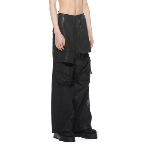 JULIUS 927PAM8-C Black / Coated Destroy Baggy Pants