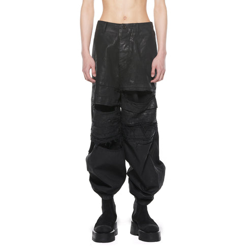 JULIUS 927PAM8-C Black / Coated Destroy Baggy Pants