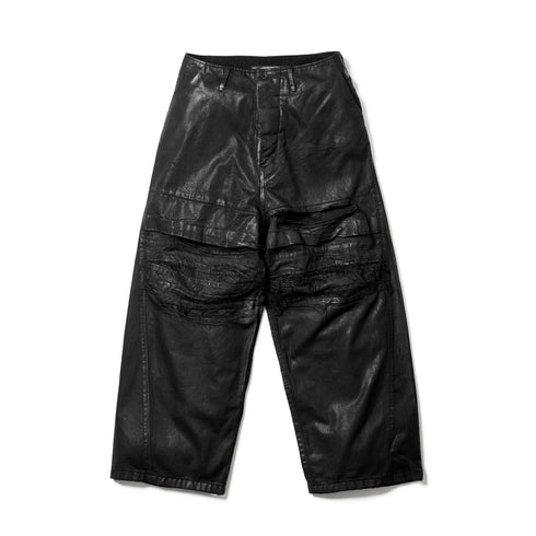 JULIUS 927PAM8-C Black / Coated Destroy Baggy Pants