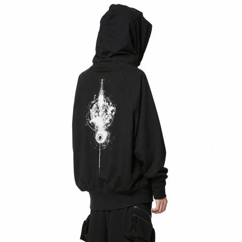 JULIUS 947CUM2-P Black / W Neck Printed Hoodie