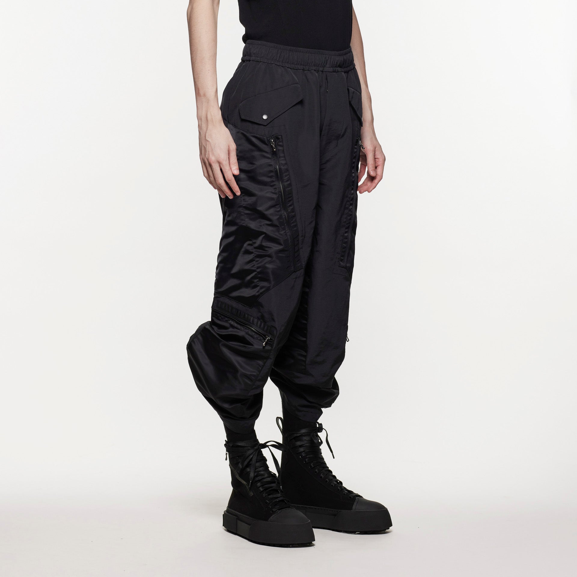 Zip Panel Baggy Pants - Black - JULIUS OFFICIAL STORE