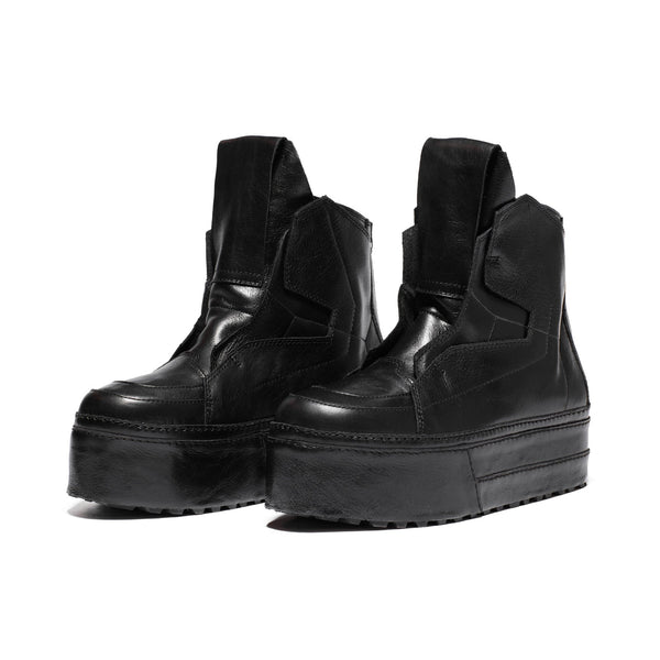Thick-Soled Leather Sneakers - Black - JULIUS OFFICIAL STORE