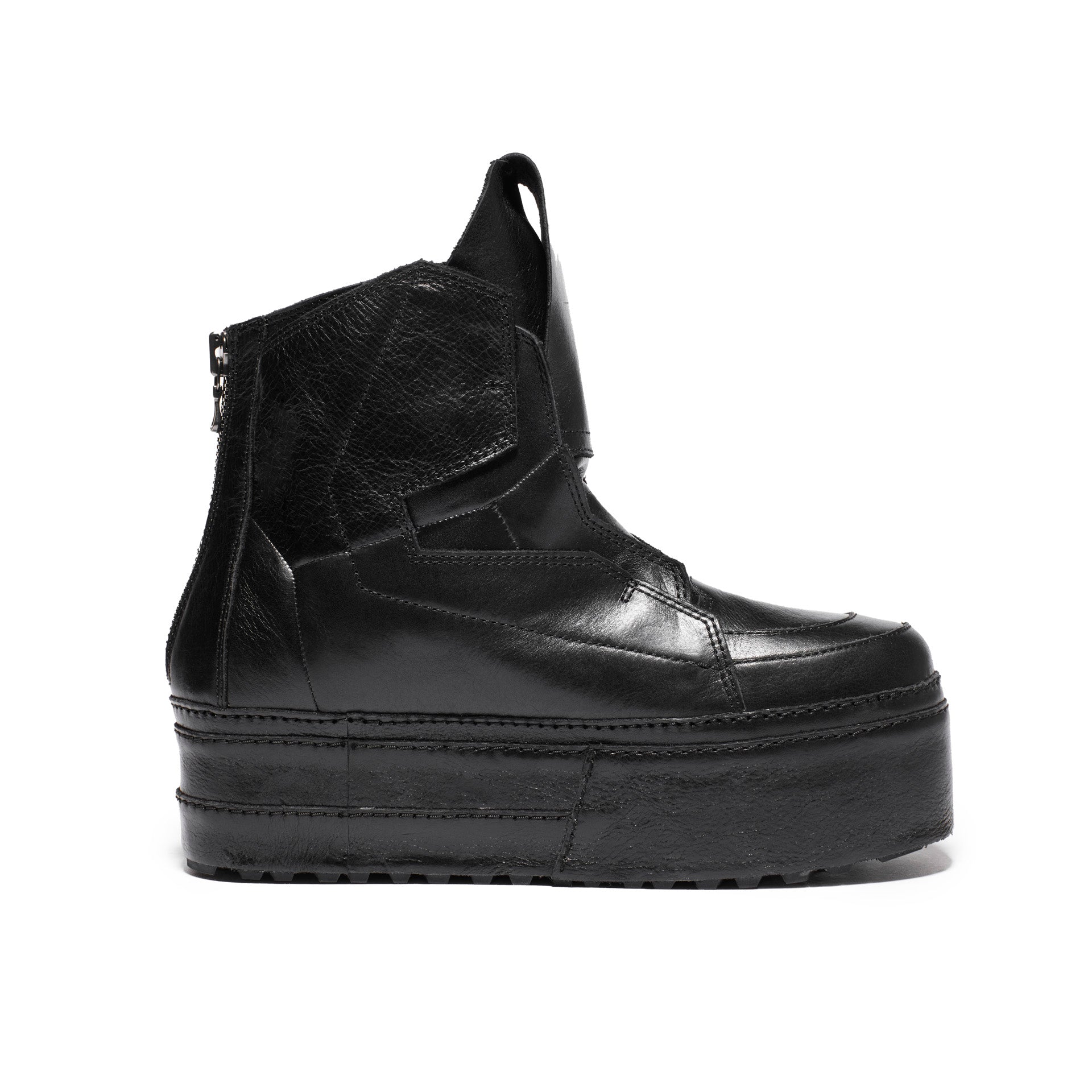 Thick-Soled Leather Sneakers - Black - JULIUS OFFICIAL STORE