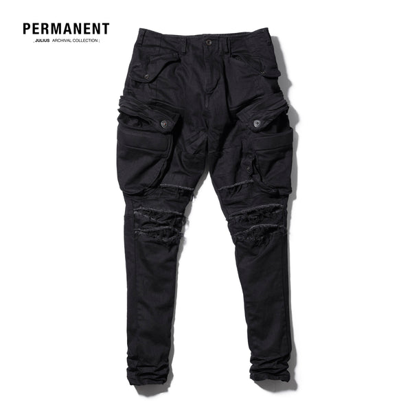 Denim Gas Mask Cargo Pants - Black - JULIUS OFFICIAL STORE